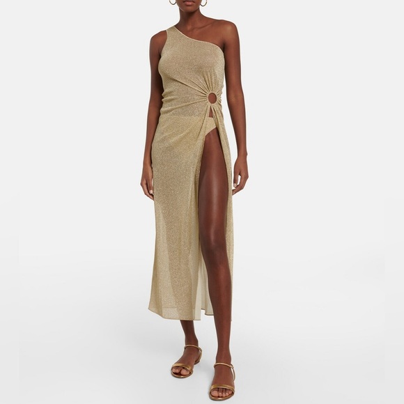 Oseree lemerie one shoulder dress in gold - Picture 2 of 11